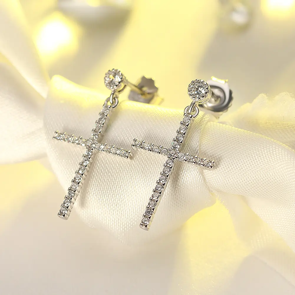 Cercei din Argint Cross Drop Earrings Silver [6]
