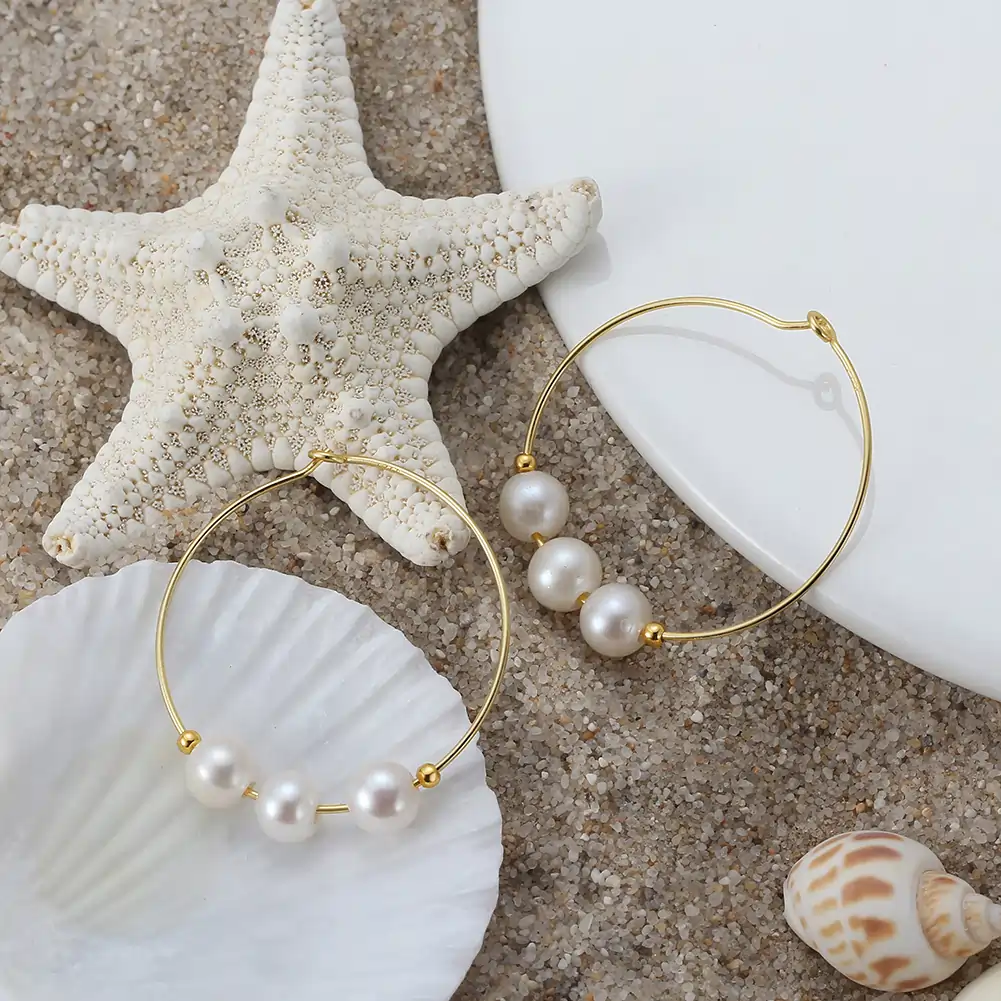 Cercei din Argint cu Perle Naturale Circle Grace Gold [5]