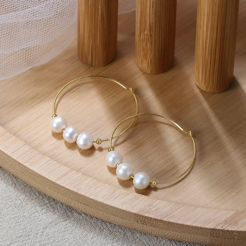 Cercei din Argint cu Perle Naturale Circle Grace Gold [3]