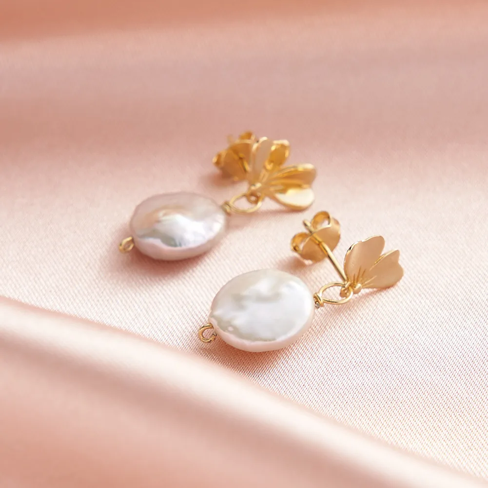 Cercei din Argint cu Perle Naturale de Cultură Blossom Coin Pearl [2]