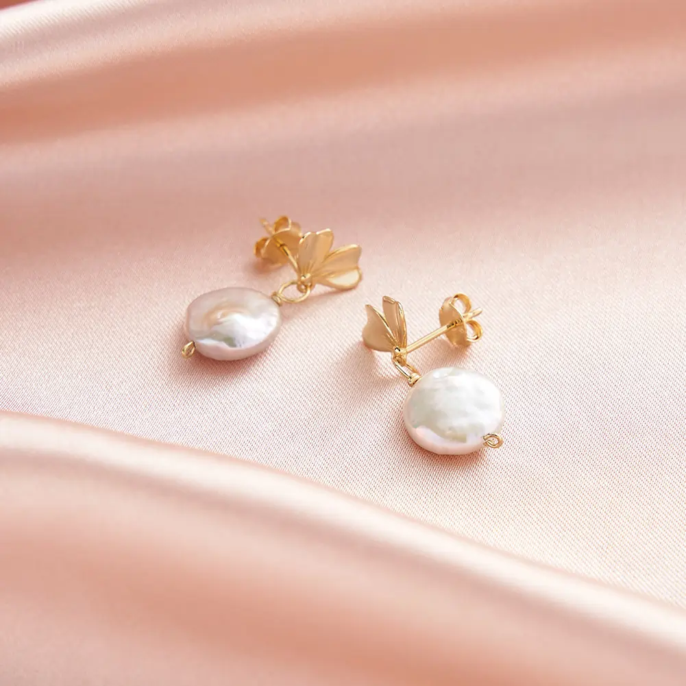 Cercei din Argint cu Perle Naturale de Cultură Blossom Coin Pearl [3]
