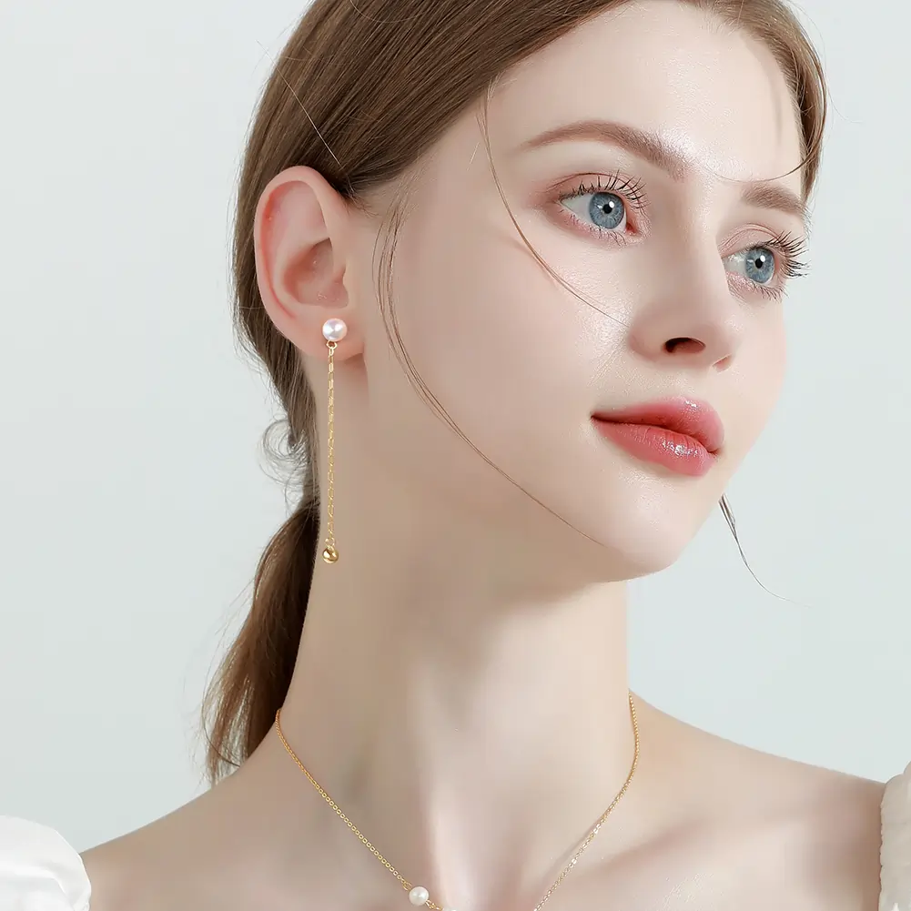Cercei din Argint cu Perle Naturale de Cultură Elegant Drop Pearl [4]