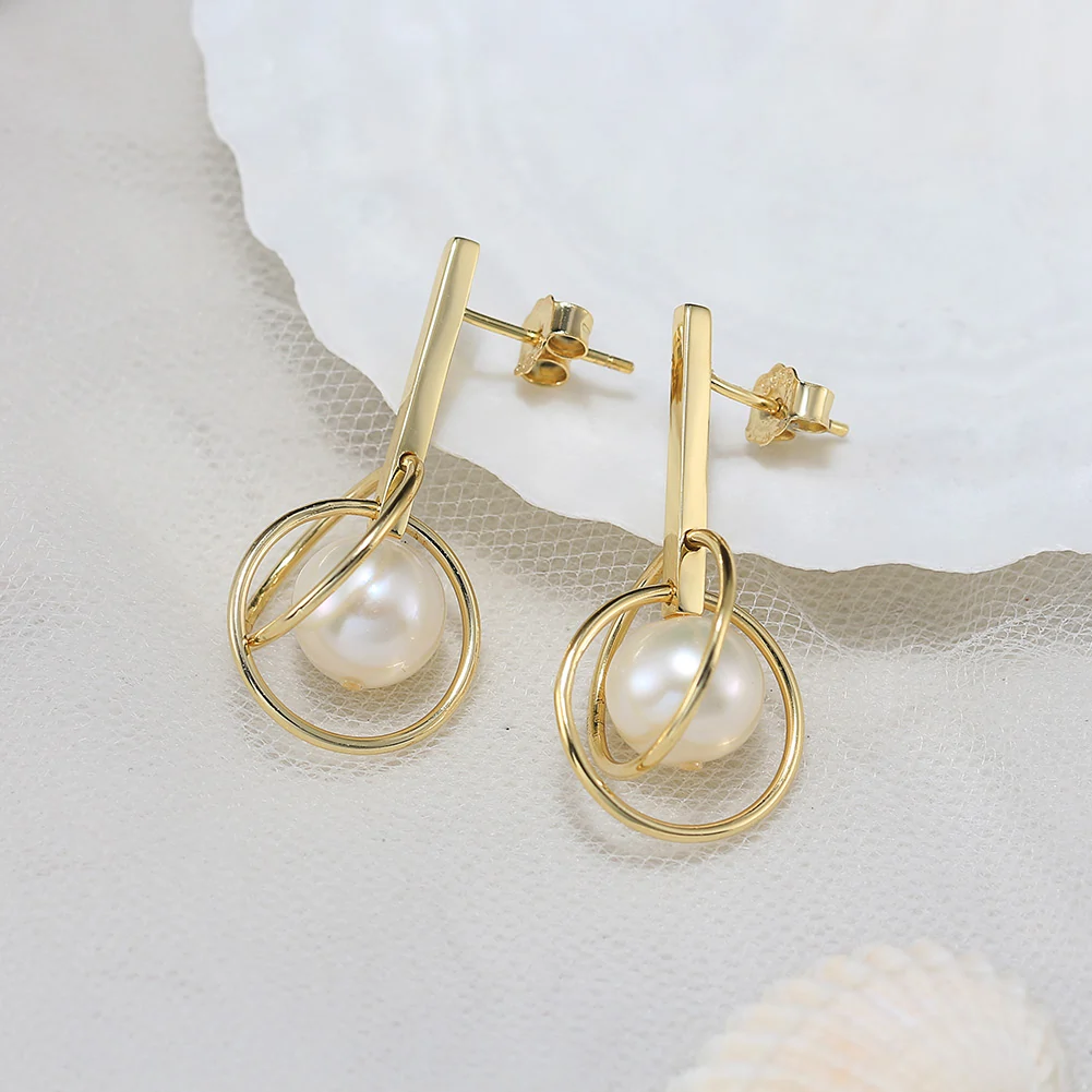 Cercei din Argint cu Perle Naturale de Cultură Geometric Gold [2]