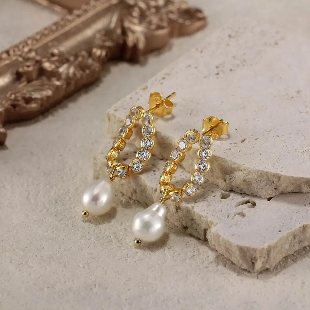 Cercei din Argint cu Perle Naturale de Cultură Glamorous Touch Gold [3]