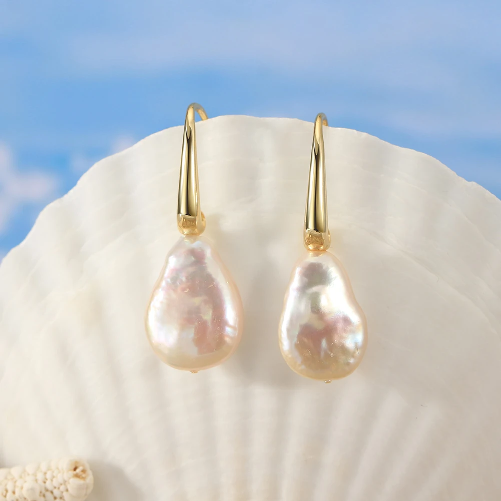 Cercei din Argint cu Perle Naturale de Cultură Golden Drop Baroque [4]