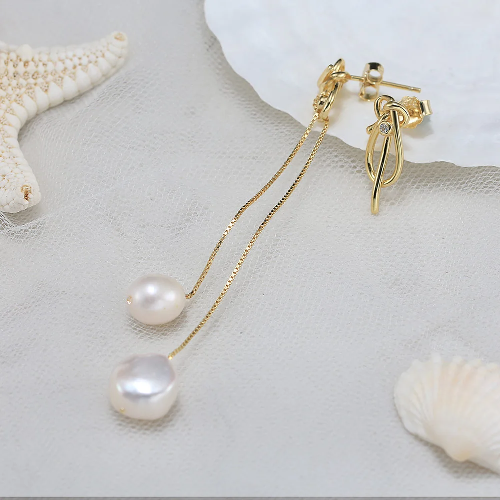 Cercei din Argint cu Perle Naturale de Cultură Golden Knot & Drop [2]