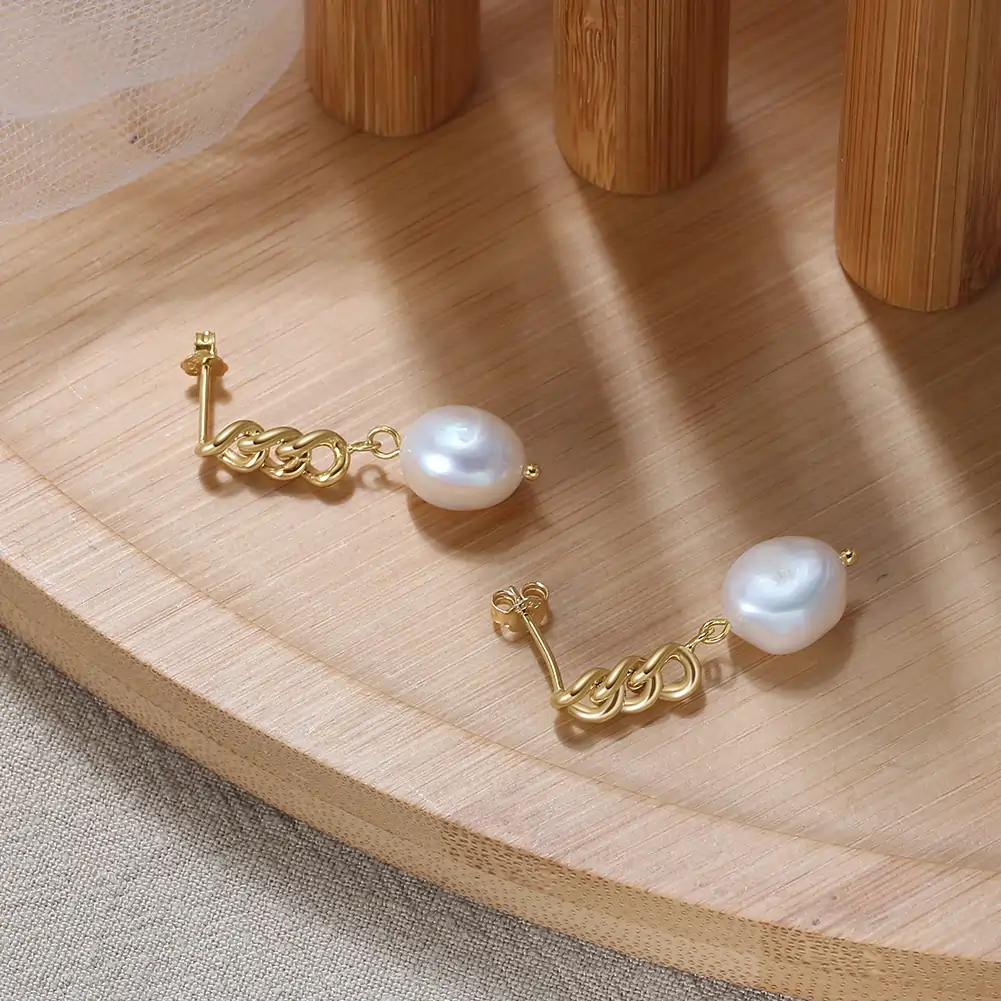 Cercei din Argint cu Perle Naturale de Cultură Golden Pearl Charm [2]