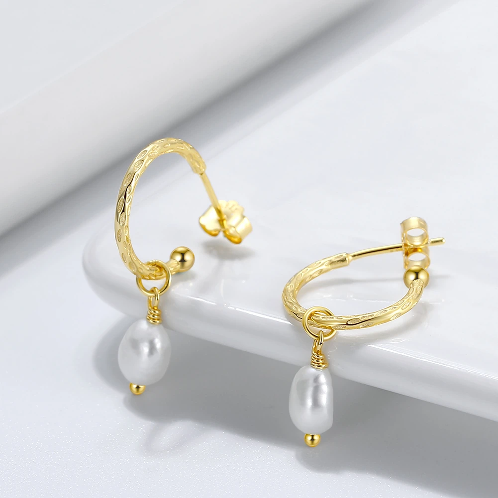 Cercei din Argint cu Perle Naturale de Cultură Golden Pearl Hoops [2]