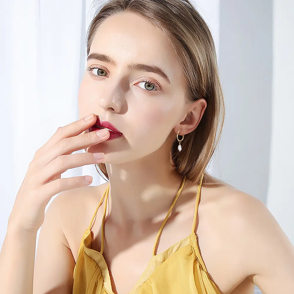 Cercei din Argint cu Perle Naturale de Cultură Golden Pearl Hoops [3]