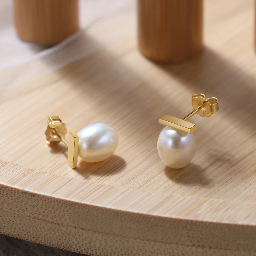 Cercei din Argint cu Perle Naturale de Cultură Golden Studs [2]