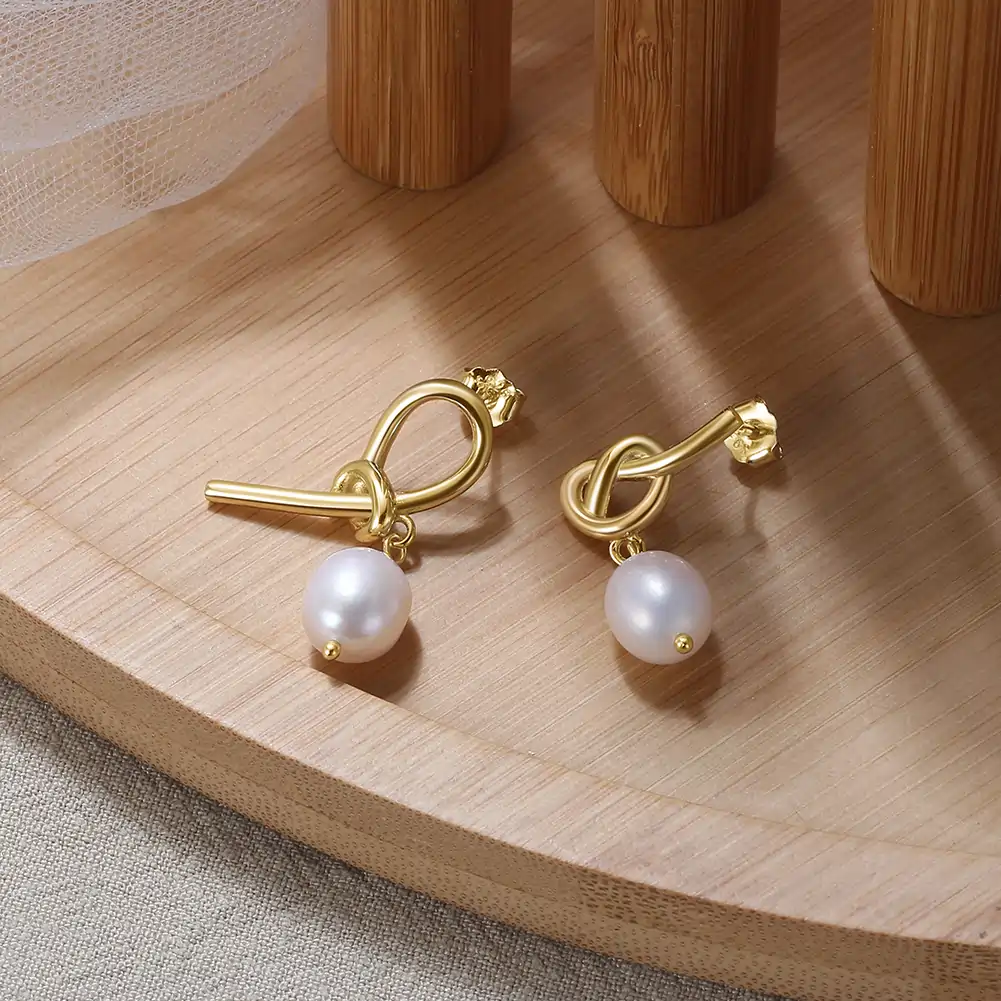 Cercei din Argint cu Perle Naturale de Cultură Knot Pearls Golden [2]
