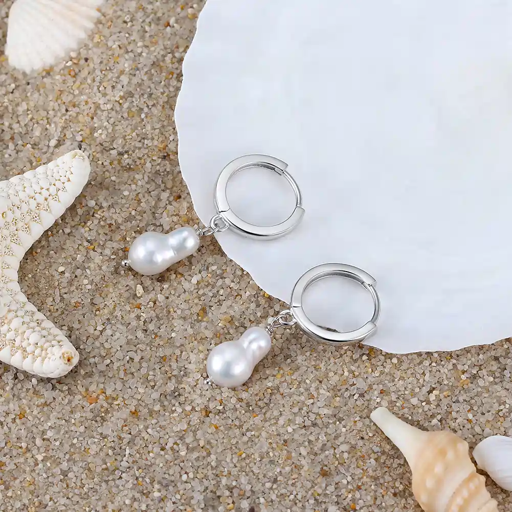 Cercei din Argint cu Perle Naturale de Cultură Huggie Earrings Silver [2]