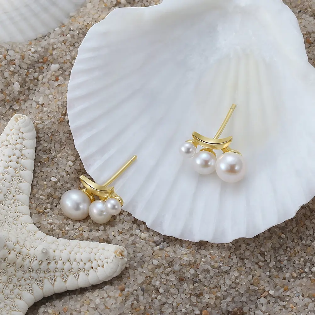 Cercei din Argint cu Perle Naturale de Cultură Luna Pearl Gold [3]