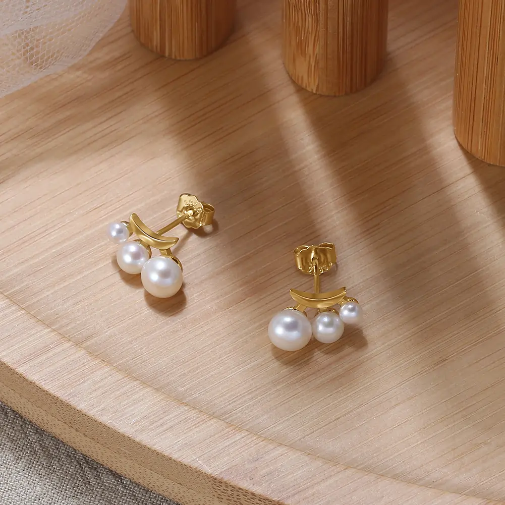 Cercei din Argint cu Perle Naturale de Cultură Luna Pearl Gold [2]