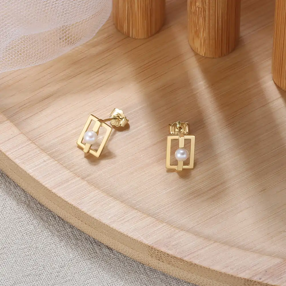 Cercei din Argint cu Perle Naturale de Cultură Modern Frame Pearl [3]