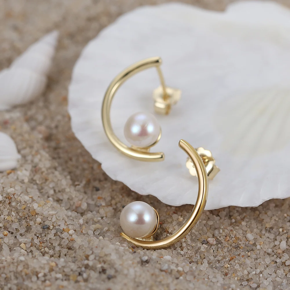 Cercei din Argint cu Perle Naturale de Cultură Orbit Pearl Hoops [3]