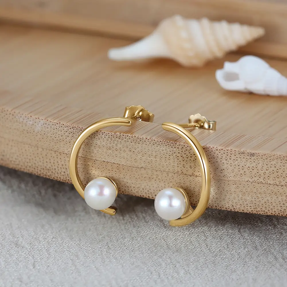 Cercei din Argint cu Perle Naturale de Cultură Orbit Pearl Hoops [2]
