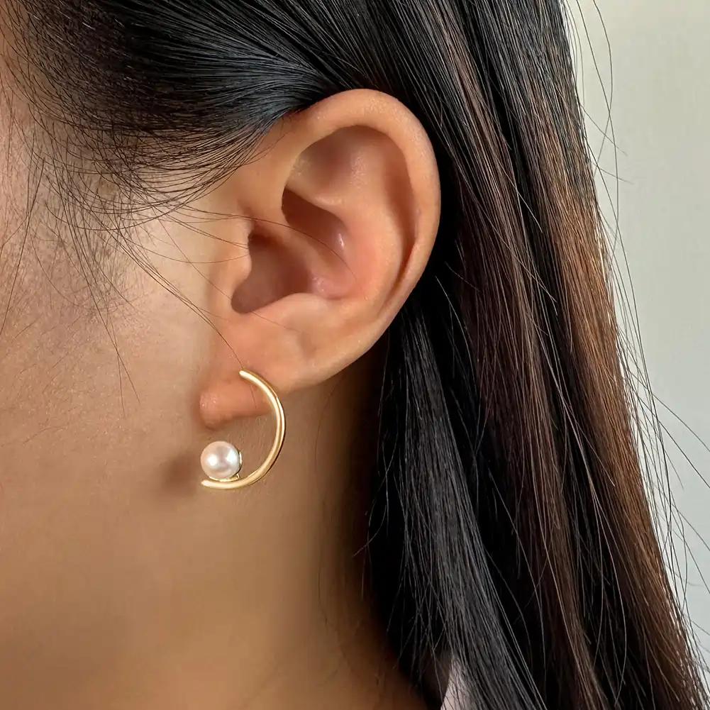 Cercei din Argint cu Perle Naturale de Cultură Orbit Pearl Hoops [4]