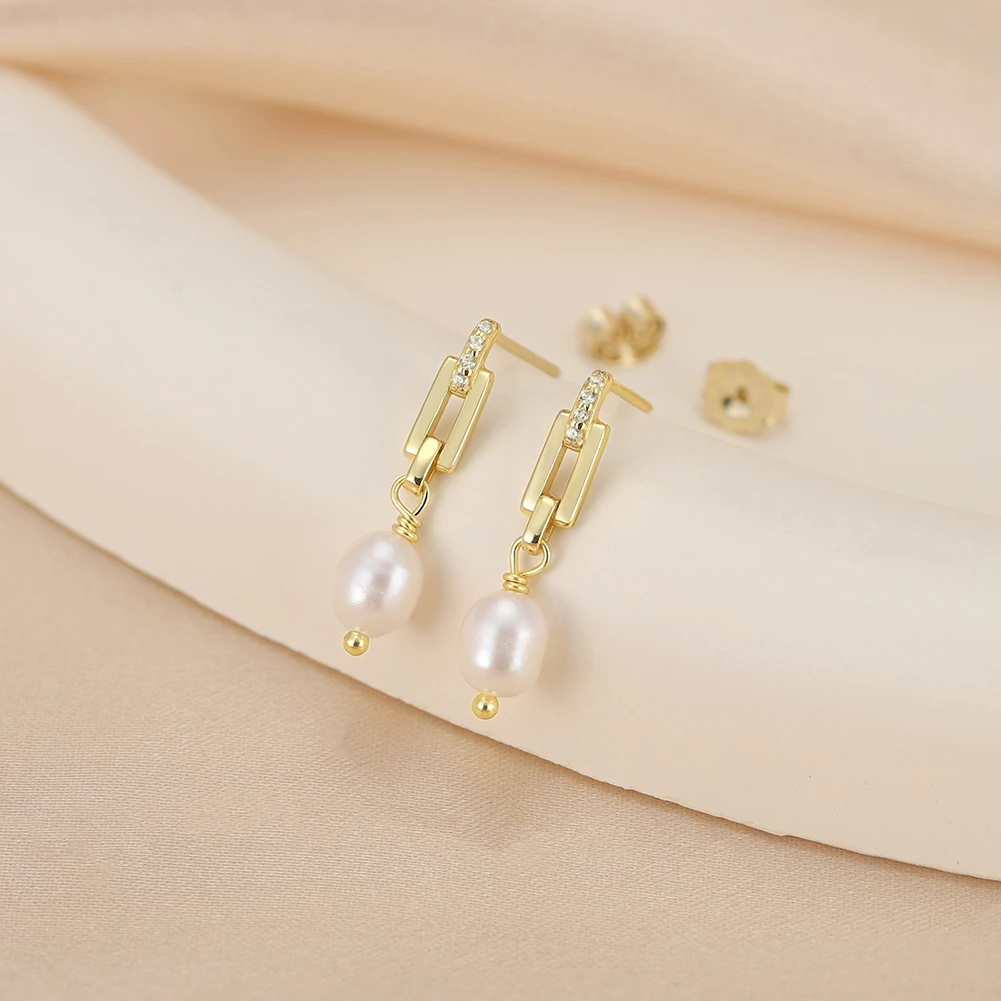 Cercei din argint cu perle naturale de cultură Paperclip Auriu [3]