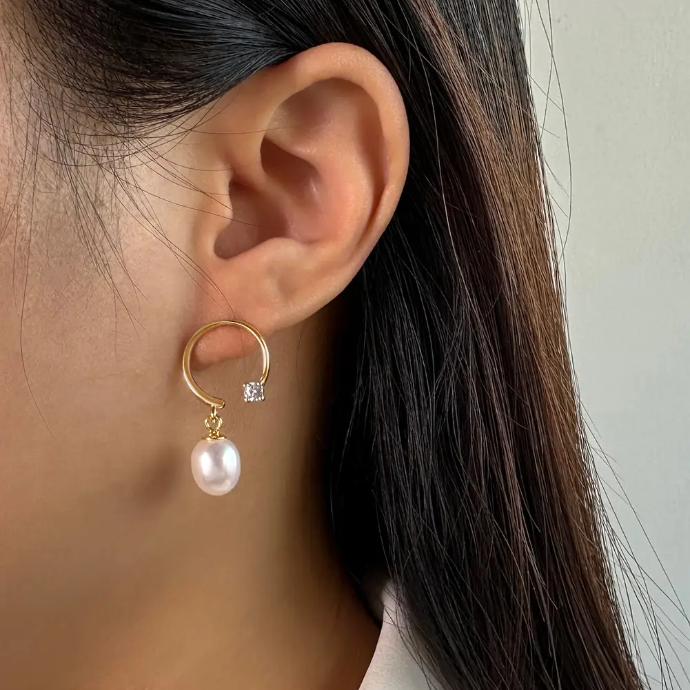 Cercei din Argint cu Perle Naturale de Cultură Pearl Charm Hoops [4]