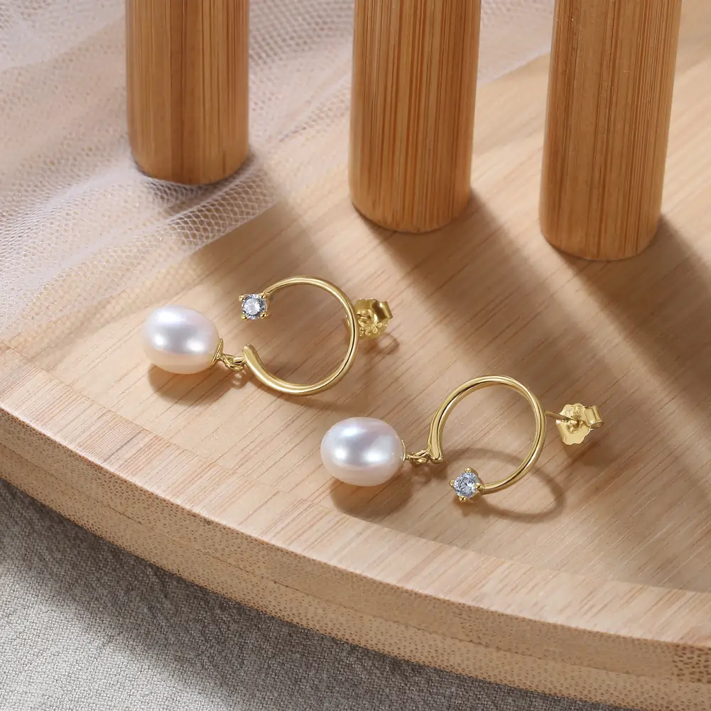 Cercei din Argint cu Perle Naturale de Cultură Pearl Charm Hoops [2]