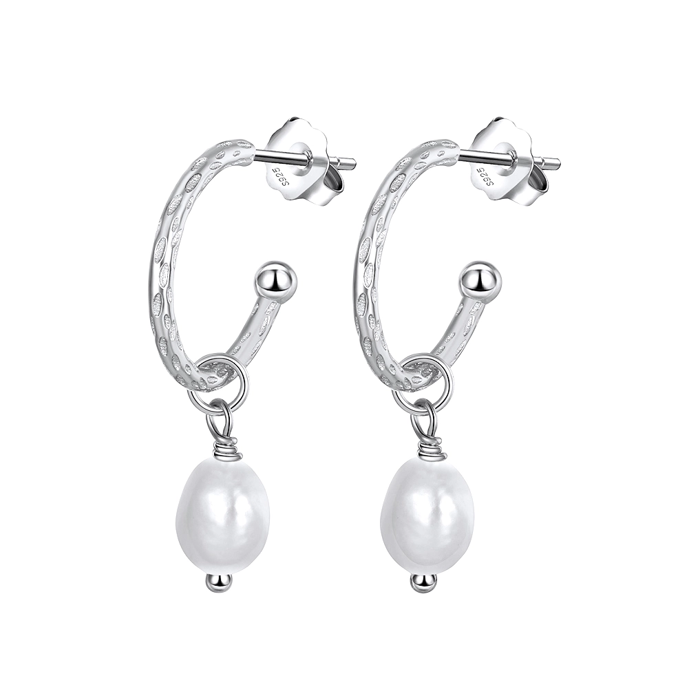 Cercei din Argint cu Perle Naturale de Cultură Silver Pearl Hoops [1]