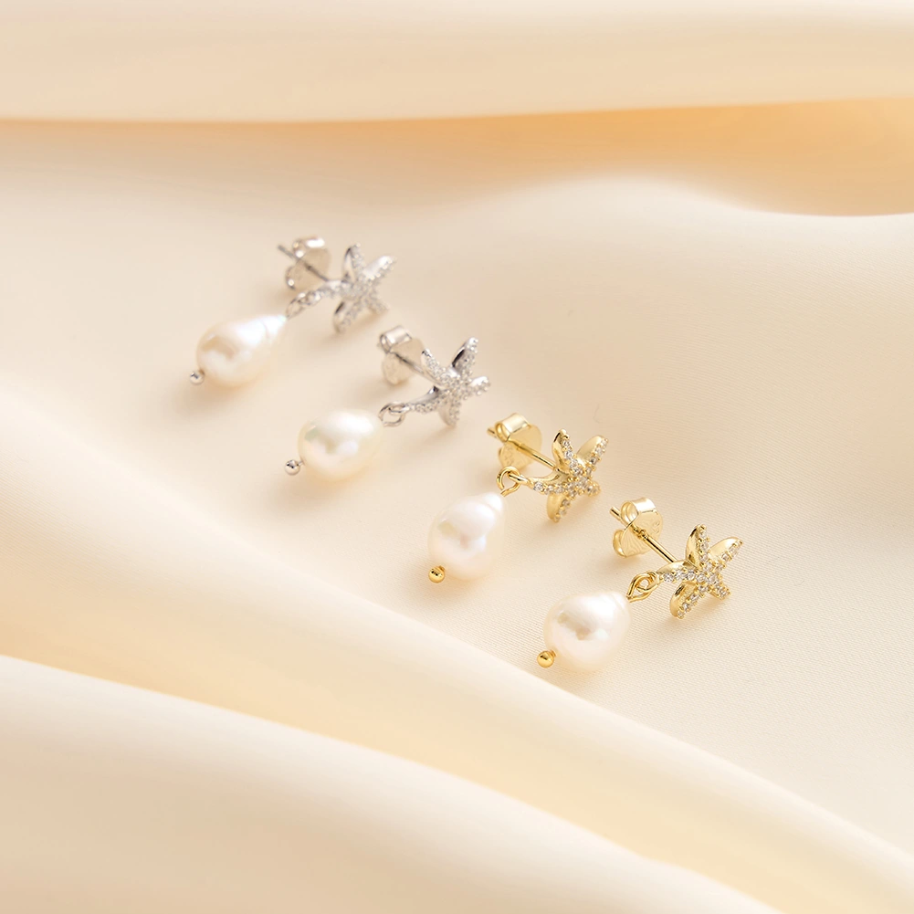 Cercei din Argint cu Perle Naturale de Cultură Starfish Pearl Drops [4]