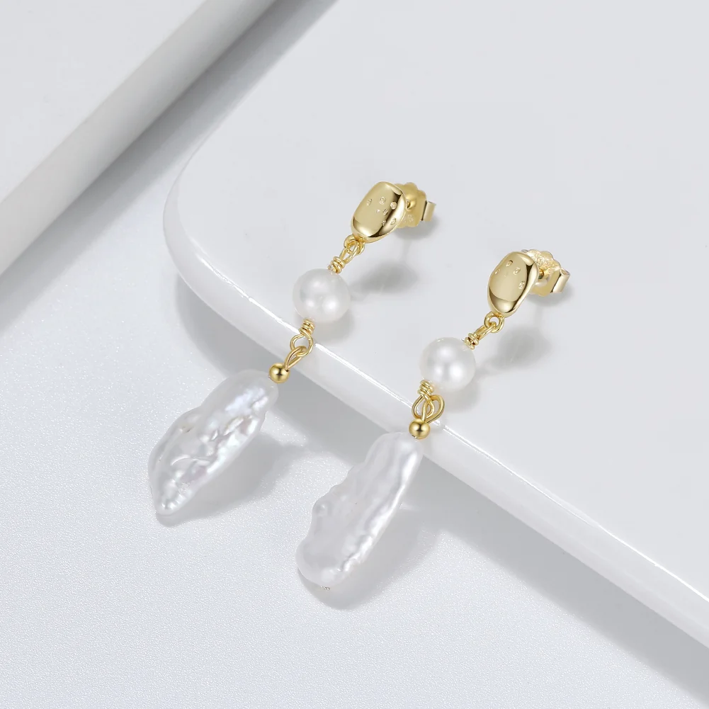 Cercei din Argint cu Perle Naturale de Cultură Sterling Gold [2]