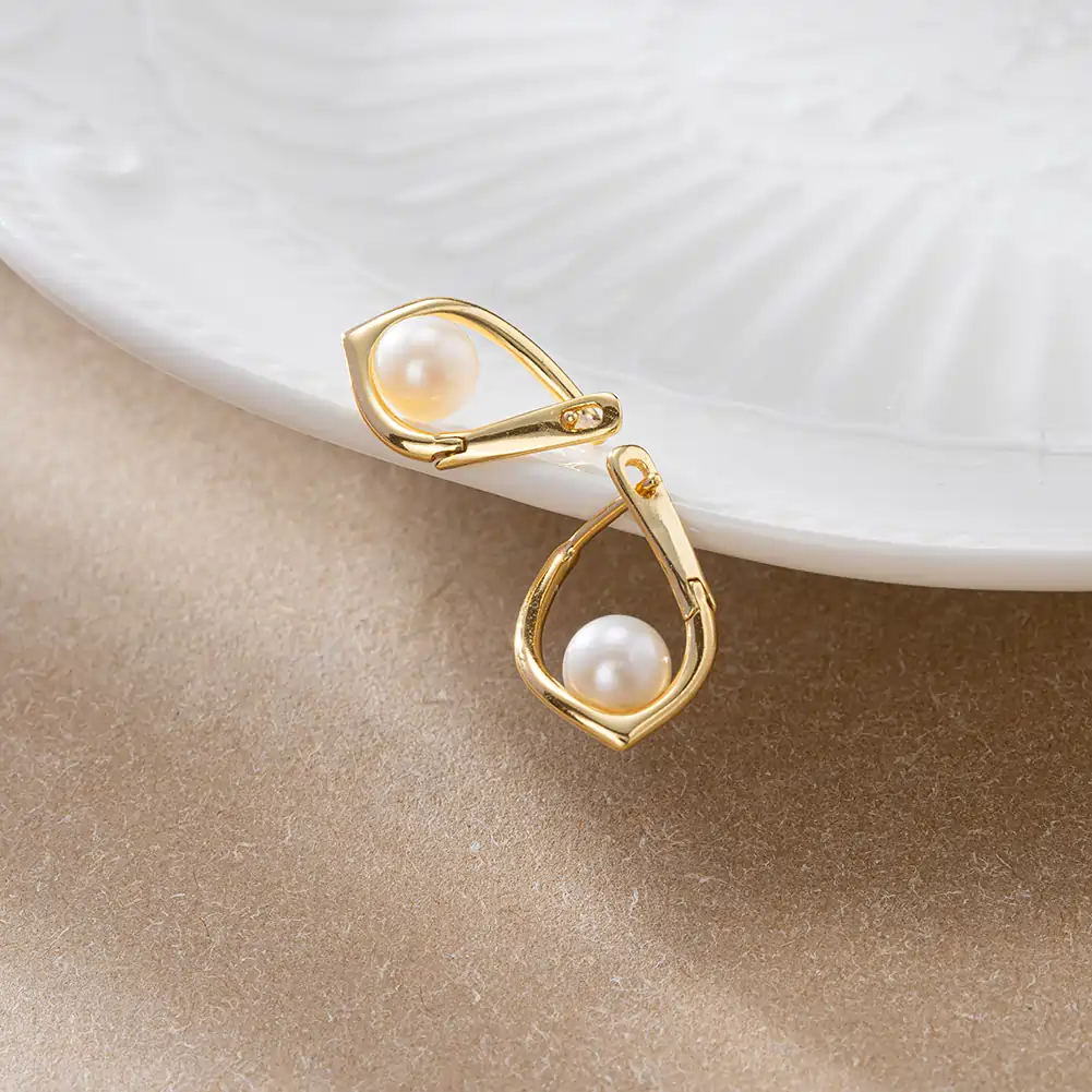 Cercei din Argint cu Perle Naturale de Cultură Teardrop Gold [2]