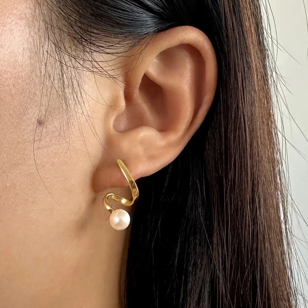 Cercei din Argint cu Perle Naturale Lustre Arc Golden [5]