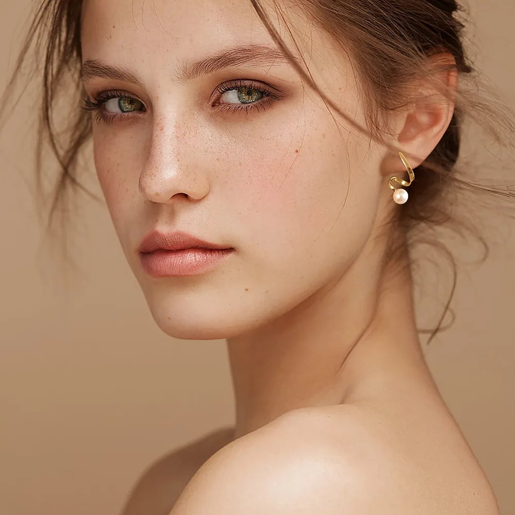 Cercei din Argint cu Perle Naturale Lustre Arc Golden [2]