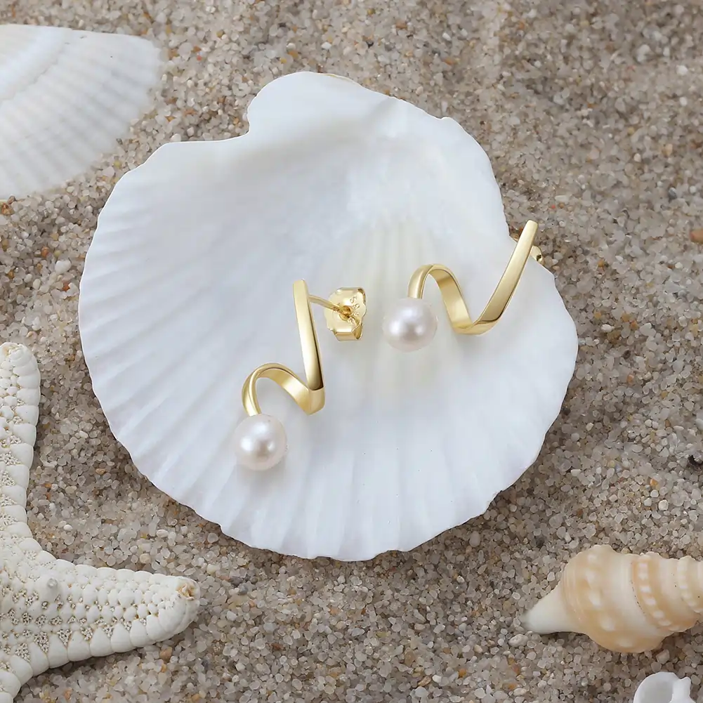 Cercei din Argint cu Perle Naturale Lustre Arc Golden [4]