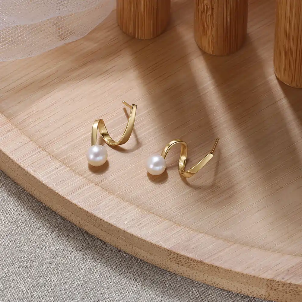 Cercei din Argint cu Perle Naturale Lustre Arc Golden [3]