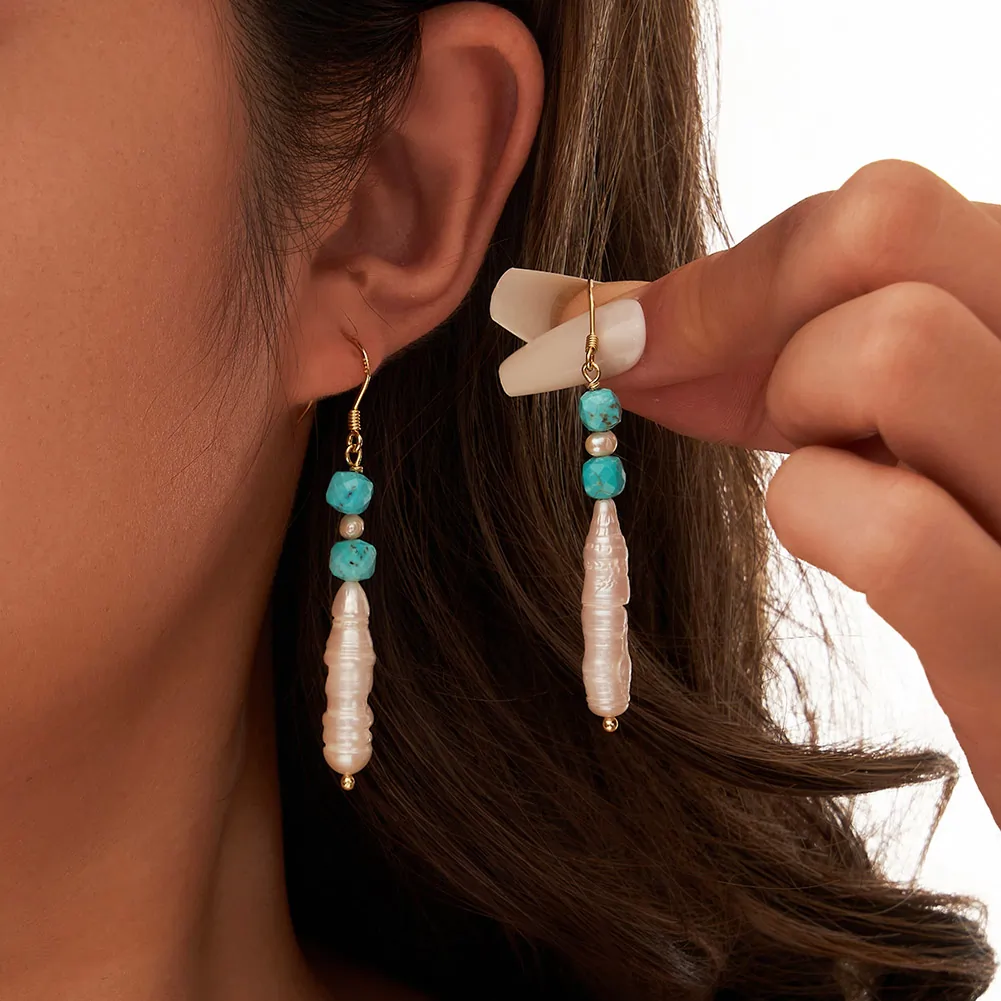 Cercei din Argint cu Perle Naturale și Piatră Turcoaz Elegance Earrings [6]