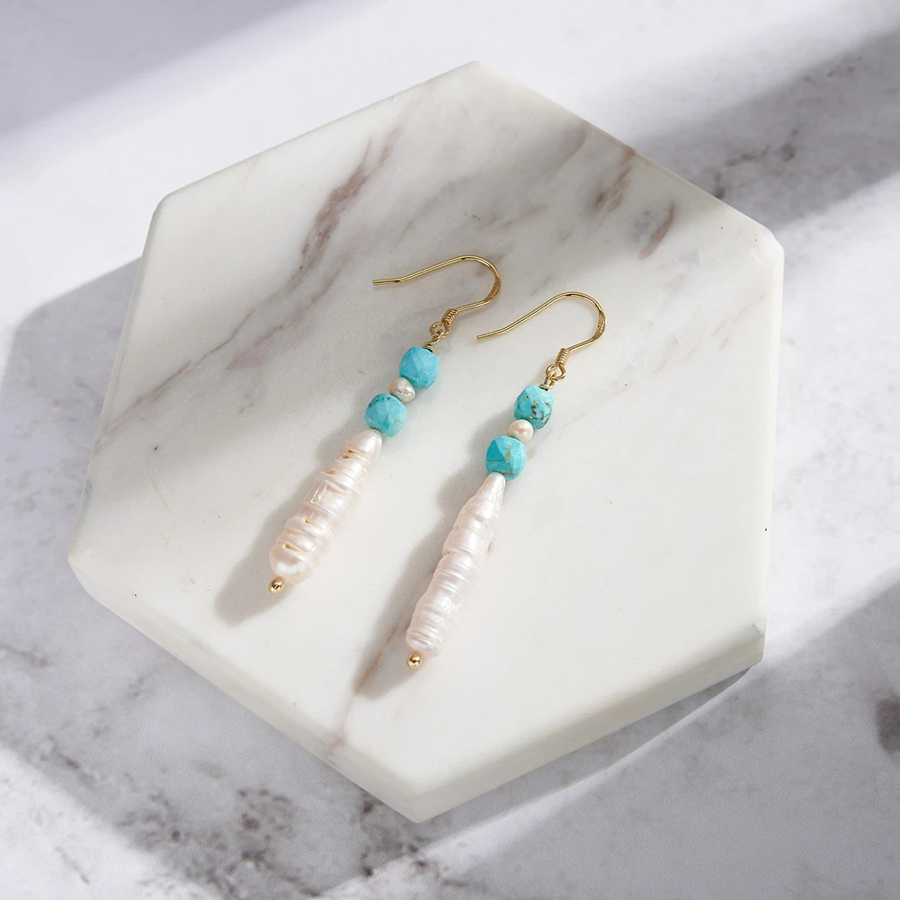 Cercei din Argint cu Perle Naturale și Piatră Turcoaz Elegance Earrings [3]