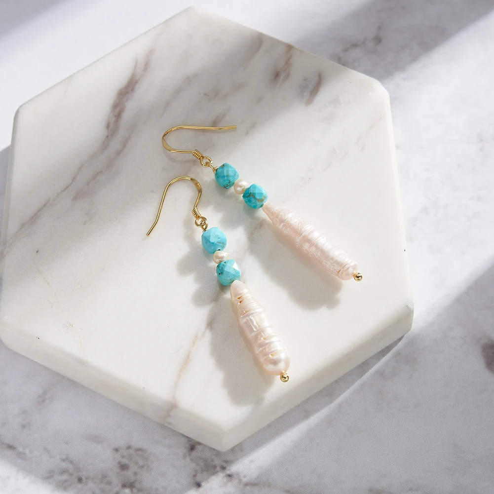 Cercei din Argint cu Perle Naturale și Piatră Turcoaz Elegance Earrings [4]