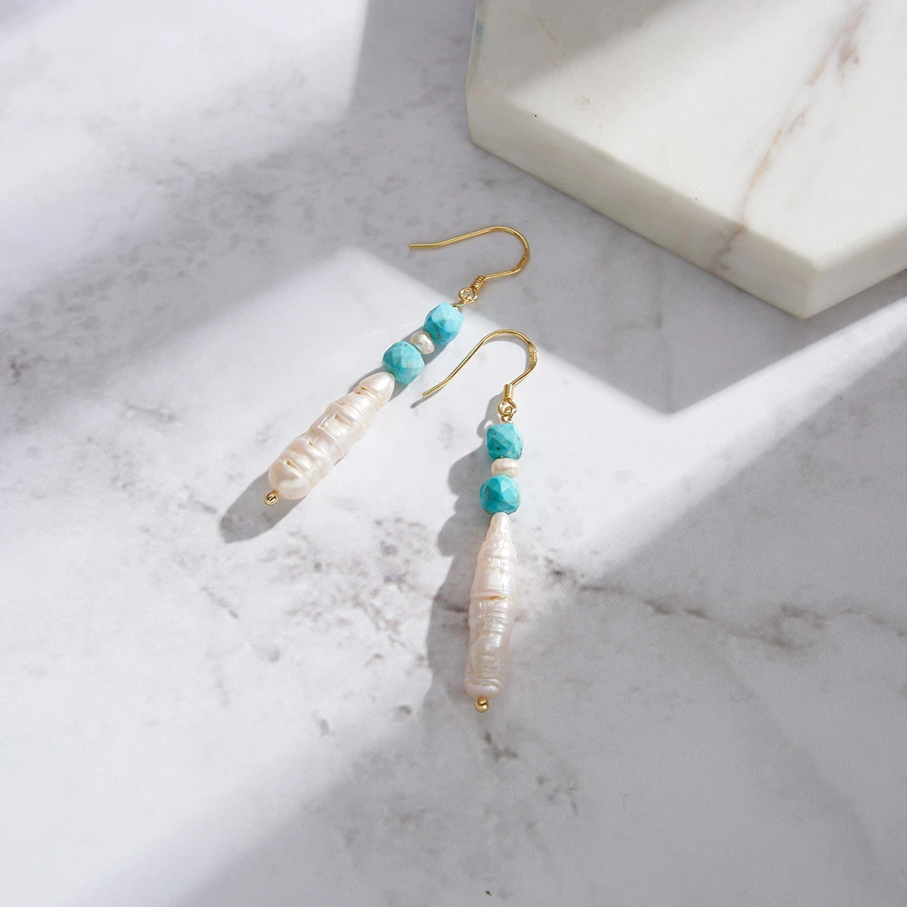 Cercei din Argint cu Perle Naturale și Piatră Turcoaz Elegance Earrings [2]