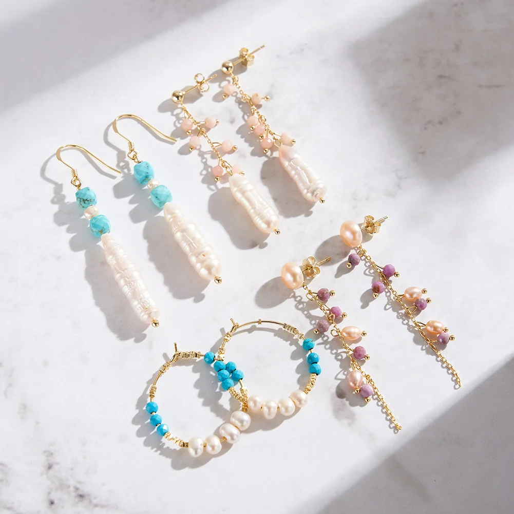 Cercei din argint cu Perle Naturale și Pietre Ametist Pearl & Amethyst Gold [5]