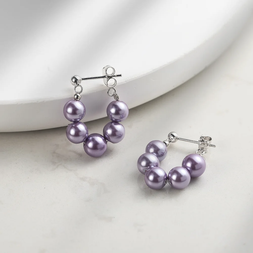 Cercei din argint cu perle shell Arc Lavande Argintiu [2]