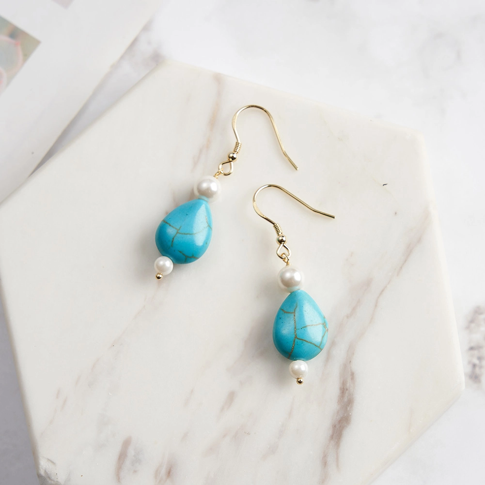 Cercei din Argint cu Perle și Piatră Naturală Turcoaz Pearl Turquoise Gold [2]