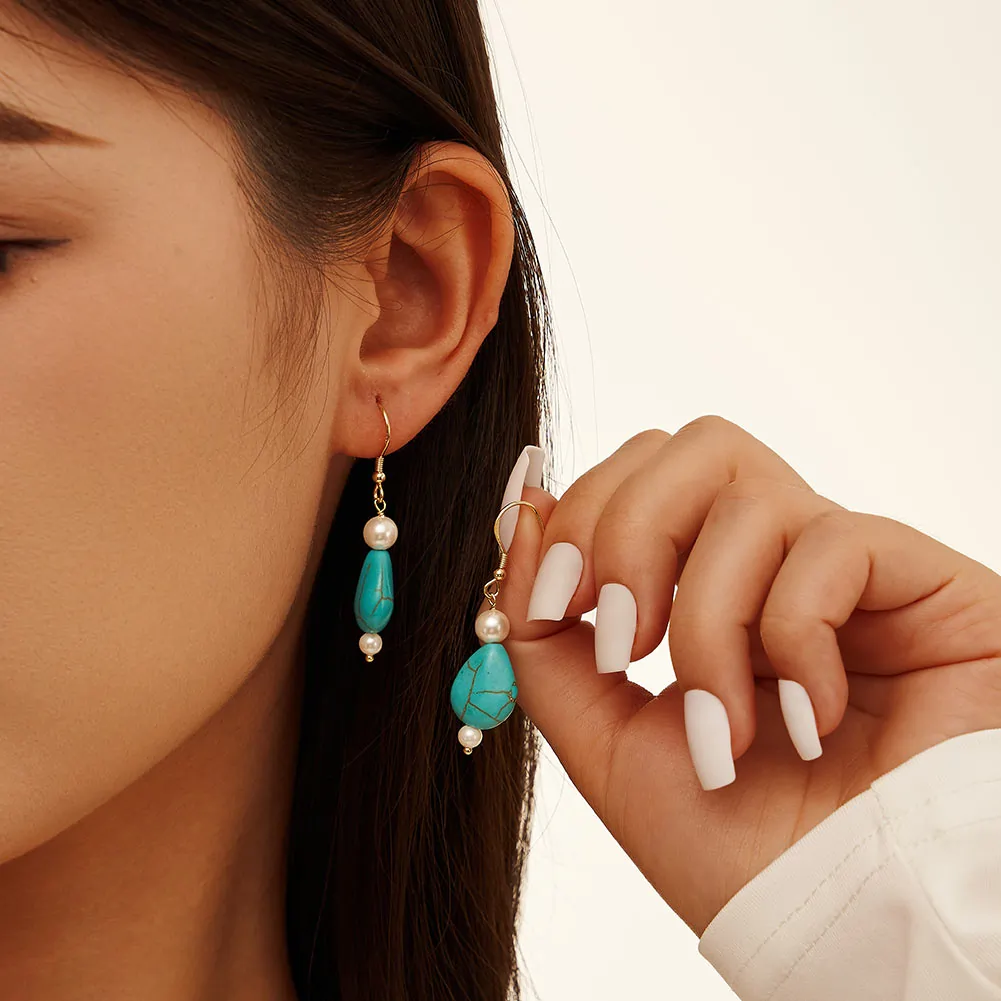 Cercei din Argint cu Perle și Piatră Naturală Turcoaz Pearl Turquoise Silver [4]
