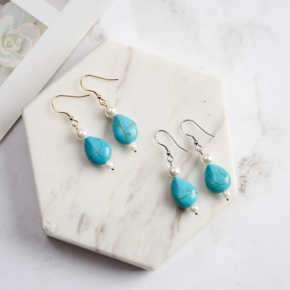 Cercei din Argint cu Perle și Piatră Naturală Turcoaz Pearl Turquoise Silver [3]