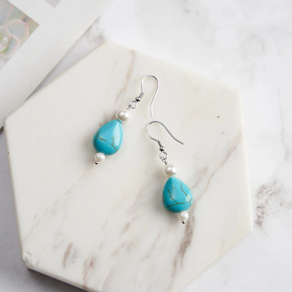 Cercei din Argint cu Perle și Piatră Naturală Turcoaz Pearl Turquoise Silver [2]