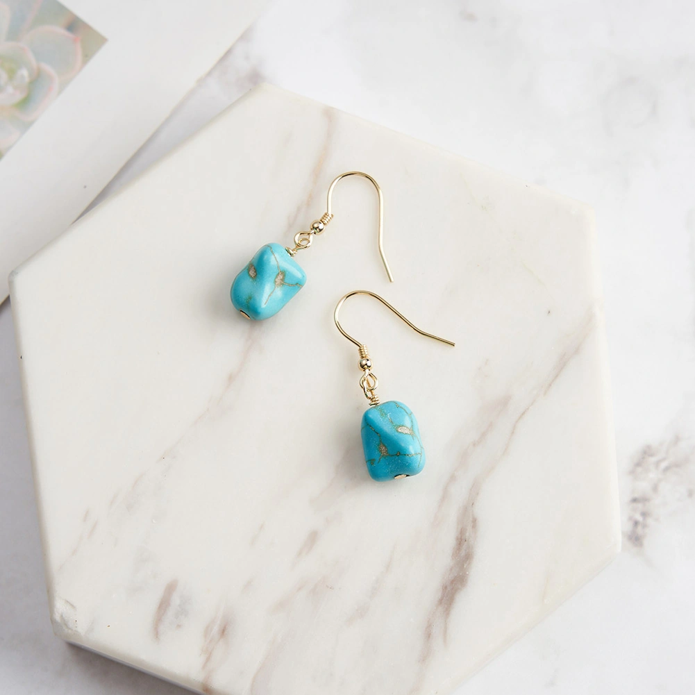 Cercei din Argint cu Piatră Naturală Turcoaz Dangle Turquoise Gold [2]