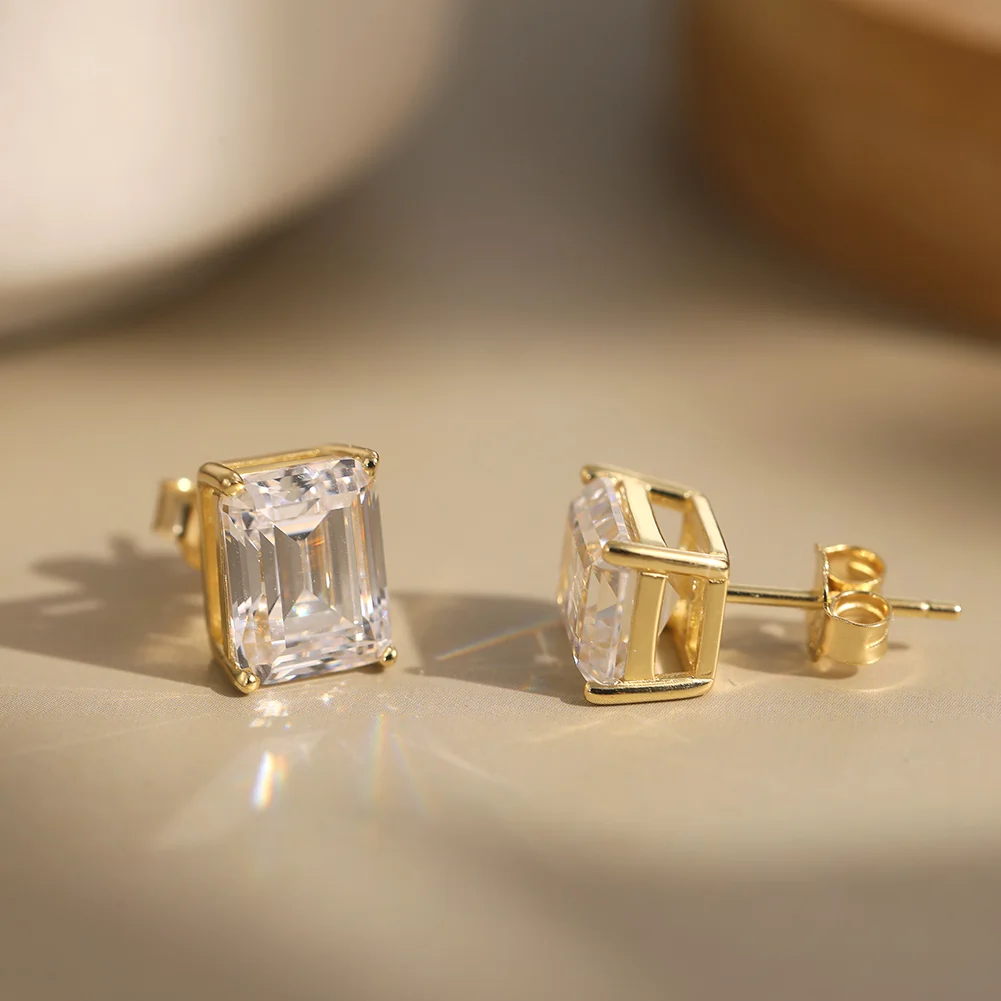 Cercei din argint cu zirconiu Emerald Auriu [2]