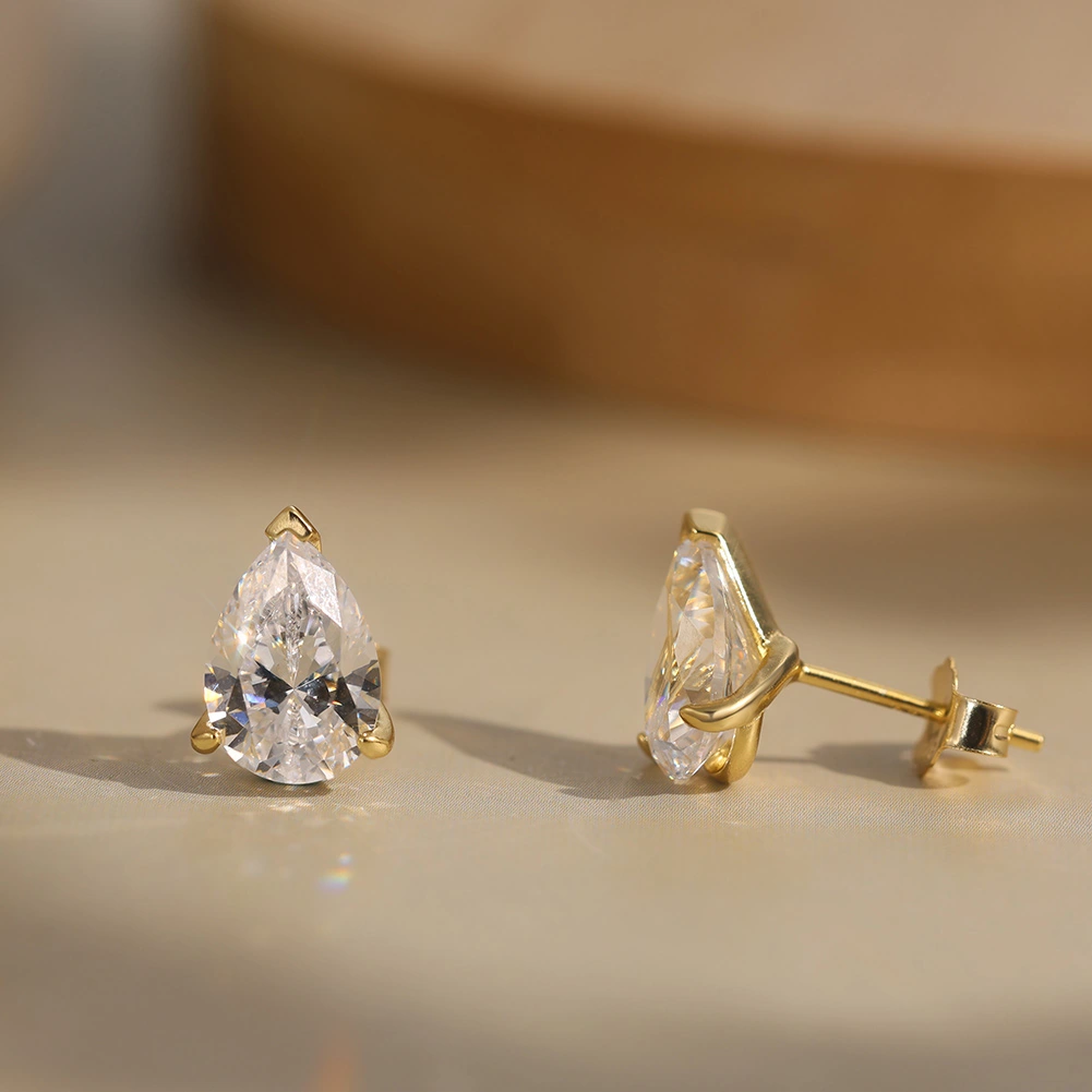 Cercei din argint cu zirconiu Pear Auriu [2]