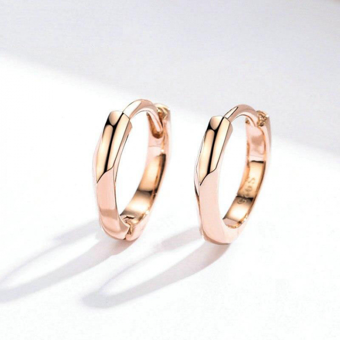 Cercei din argint Edge Hoop Rose Gold [4]