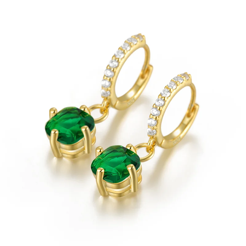 Cercei din Argint Emerald Drop Sparkle Hoops [2]