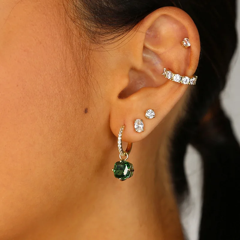 Cercei din Argint Emerald Drop Sparkle Hoops [3]