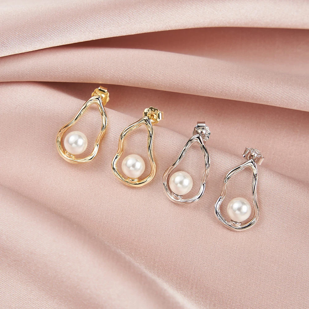 Cercei din Argint Gold Abstract Pearl [3]